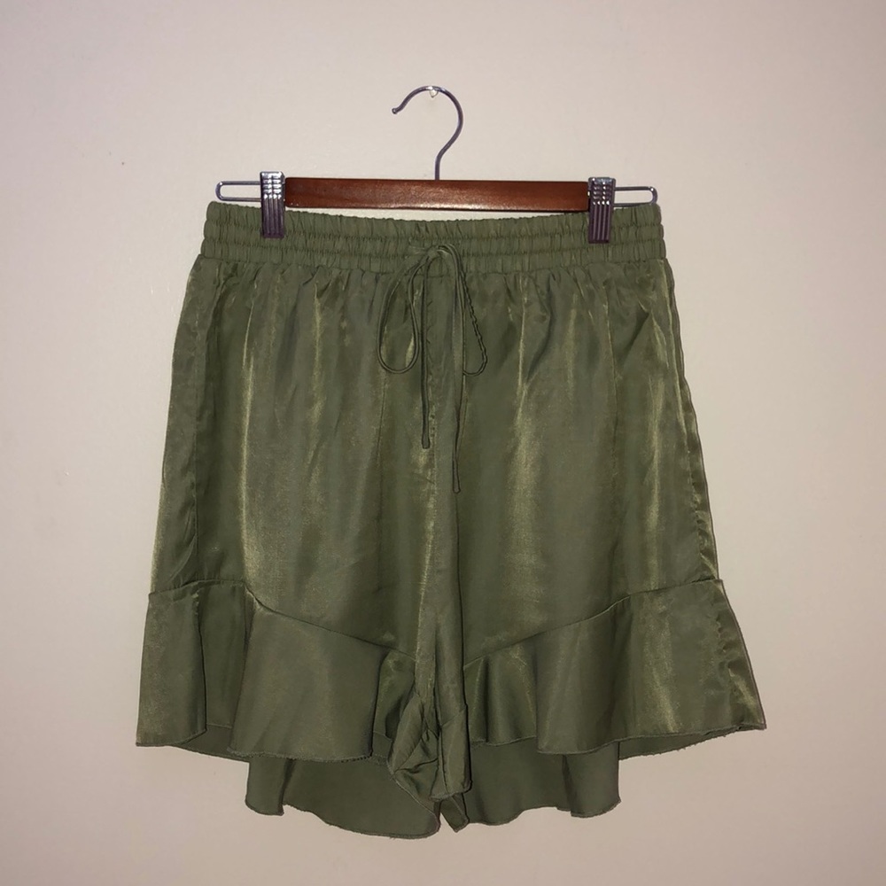 Green Ruffle Hem Shorts